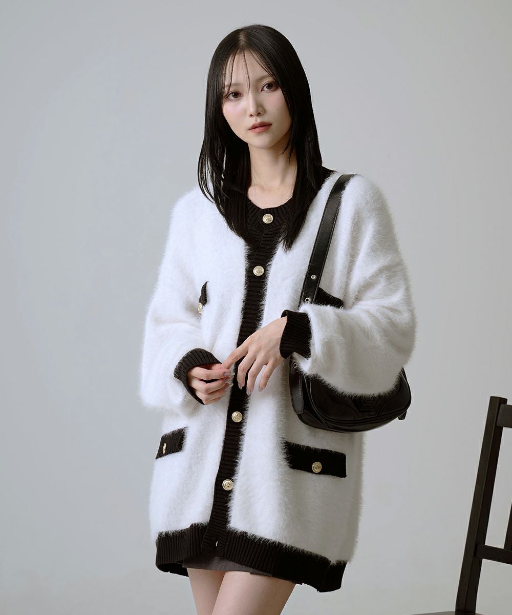 DAESE SELECT デセセレクト シャギーニット配色長袖カーディガン/全2色